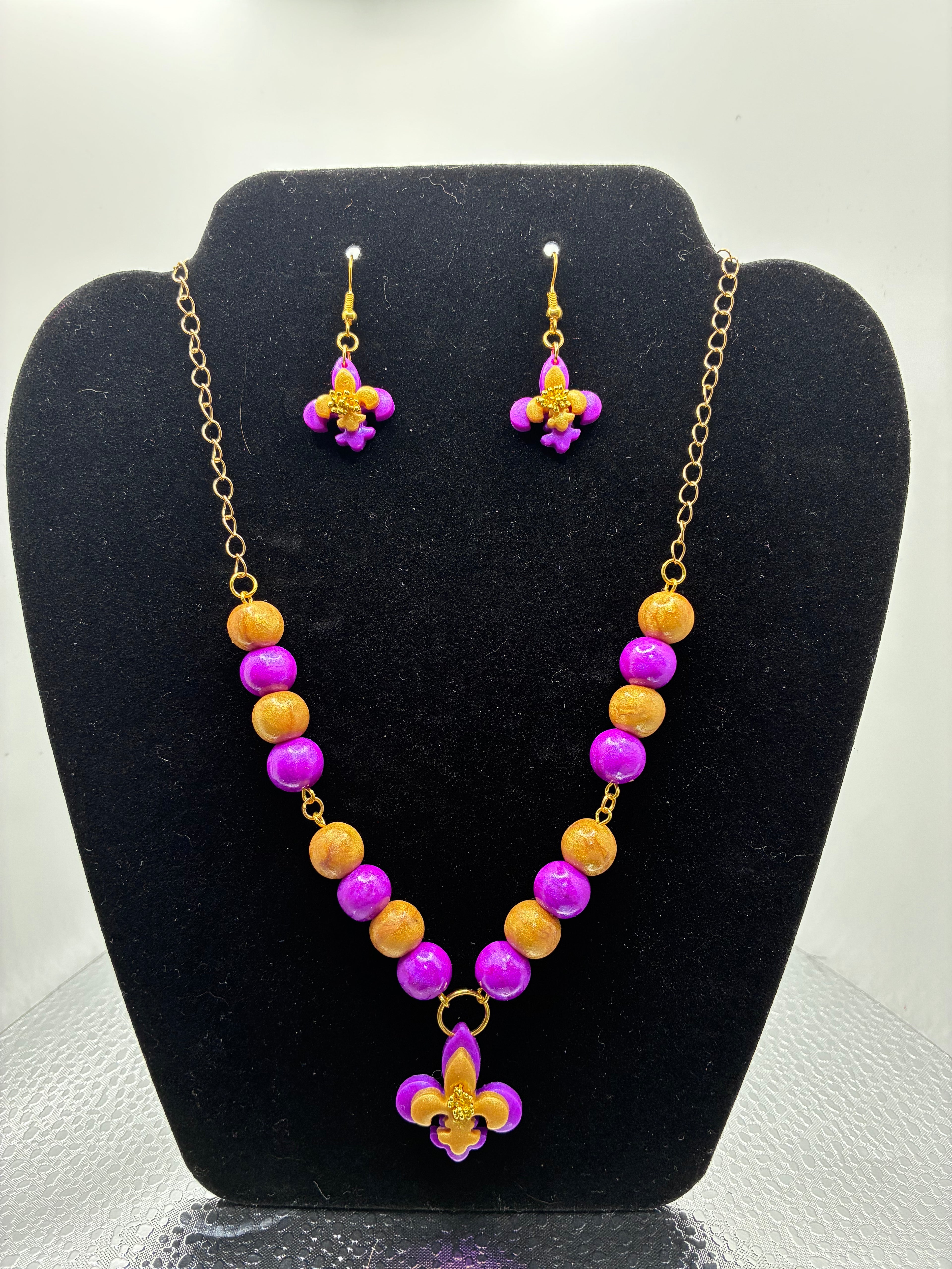 Jewelry set with Fleur-de-Lis Necklace & Earring Set — Purple & Gold